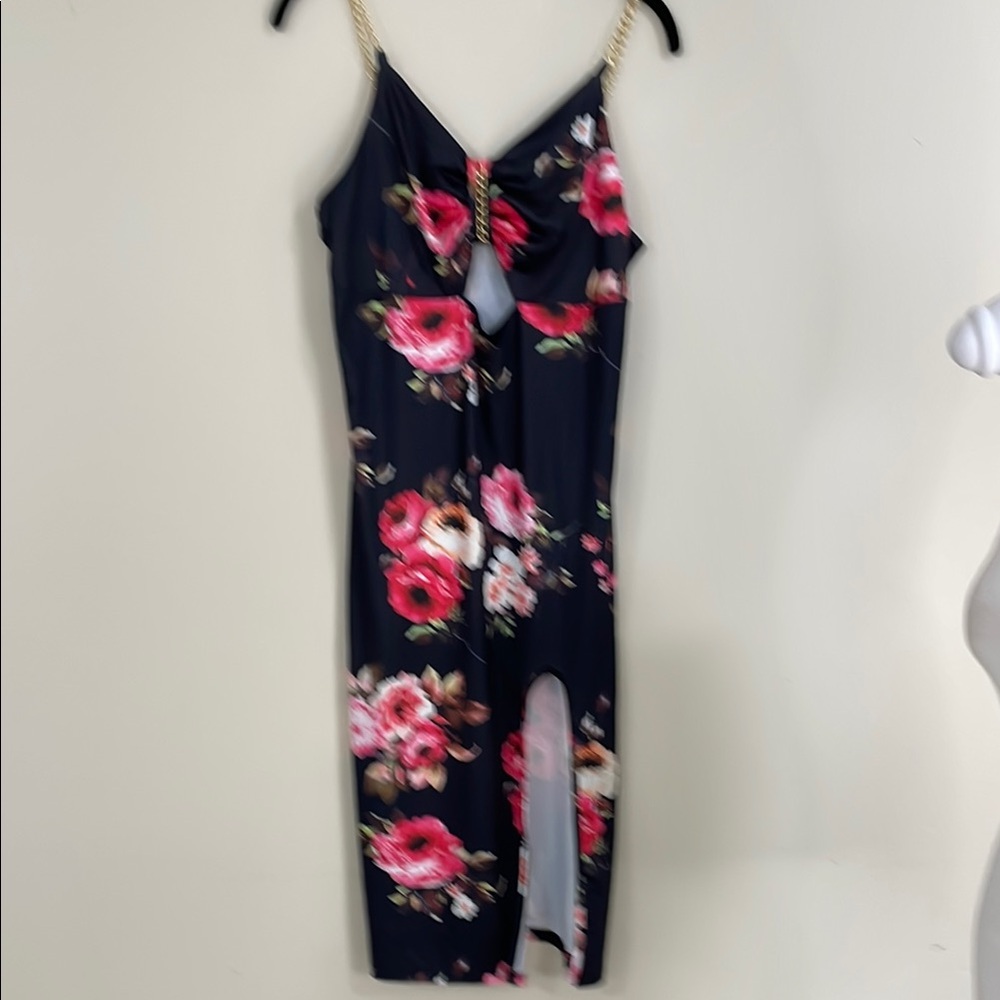 Floral Midi Dress with Chain Straps